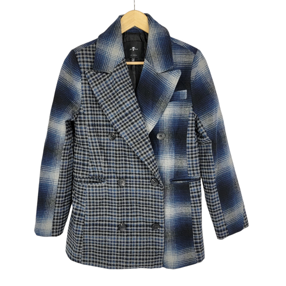 7 for All Mankind Mixed Plaid Flannel Peacoat XS